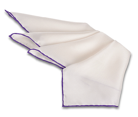 Plain Trim Pocket Square - White and Purple Trim